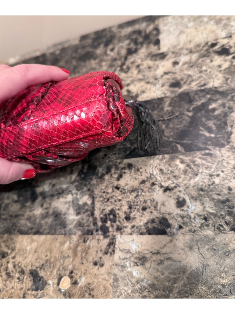 Henri Bendel Red Snakeskin Print Shoulder Bag/Clutch - Gunmetal Hardware - Picture 6 of 15